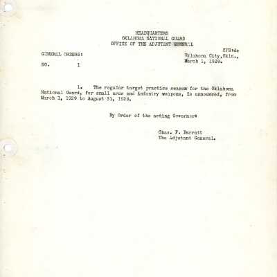 General Order #1 Headquarters Oklahoma National Guard-1929