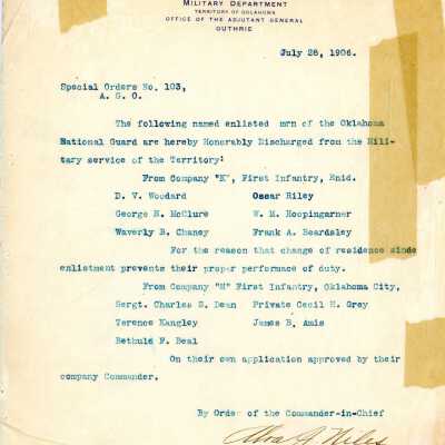 Special Order #103 Headquarters Oklahoma National Guard-1906