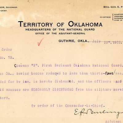 Special Order #72 Headquarters Oklahoma National Guard-1903