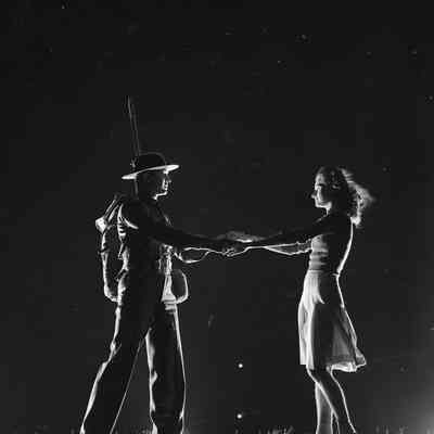 Night shot of a soldier and a girl