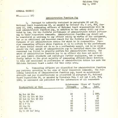 General Order #15 Headquarters Oklahoma National Guard-1940