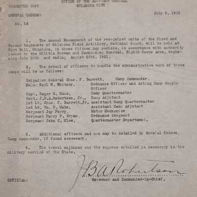 General Order #16 Headquarters Oklahoma National Guard-1921