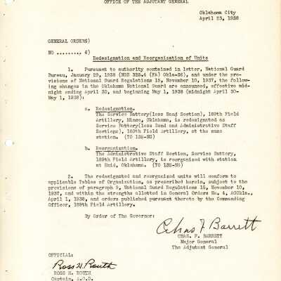 General Order #6 Headquarters Oklahoma National Guard-1938