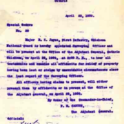 Special Order #30 Headquarters Oklahoma National Guard-1909