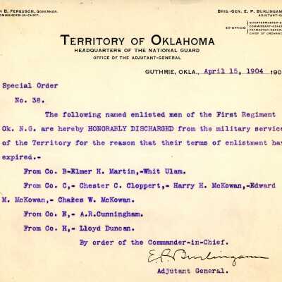 Special Order #38 Headquarters Oklahoma National Guard-1904