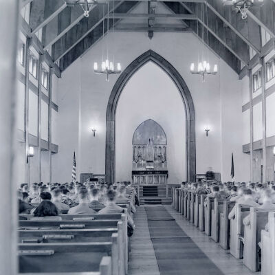 Soldiers attending church service in a church