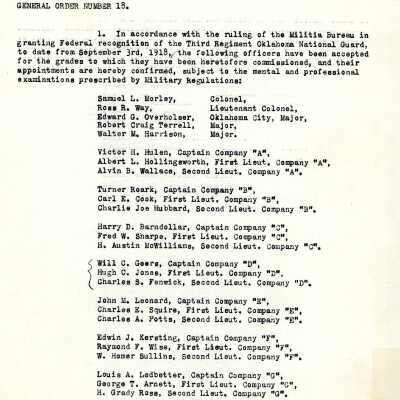 General Order #18 Headquarters Oklahoma National Guard-1918
