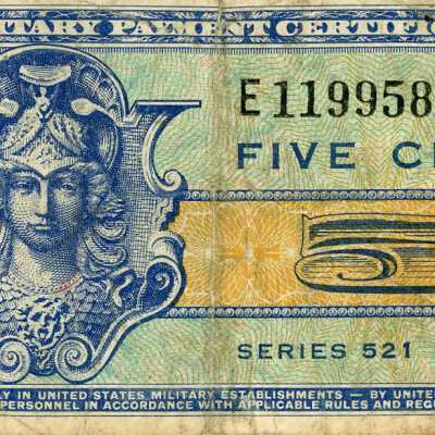United States Military Payment Certificate Five Cents-1954-1958