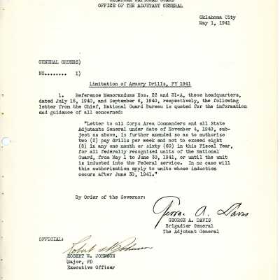 General Order #1 Headquarters Oklahoma National Guard-1941