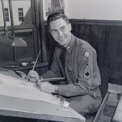 Soldier at drawing table