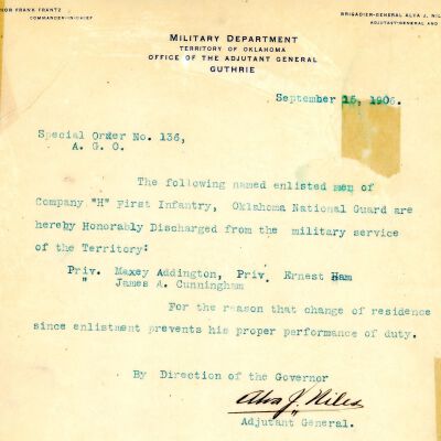 Special Order #136 Headquarters Oklahoma National Guard-1906
