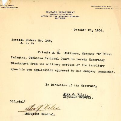 Special Order #145 Headquarters Oklahoma National Guard-1906