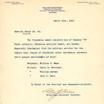 Special Order #41 Headquarters Oklahoma National Guard-1906