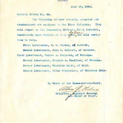 Special Order #68 Headquarters Oklahoma National Guard-1906