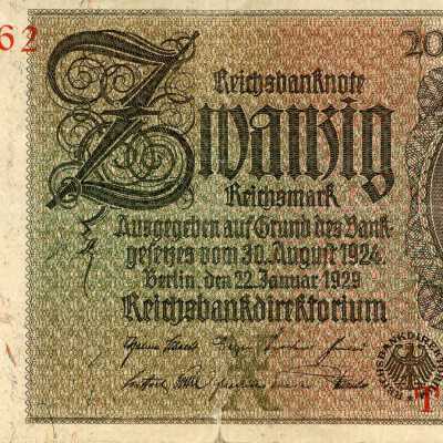 German Reichsbanknote Twenty Reichsmark Type 1929 "Great Men of the 19th Century" Issue