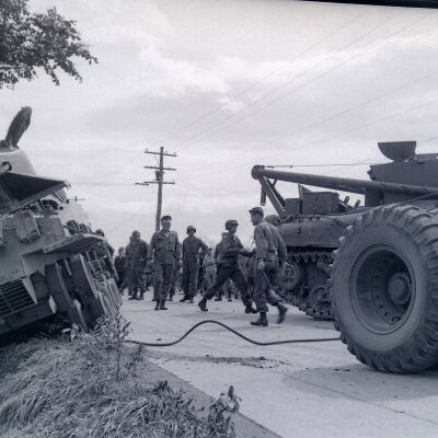 Tank being recovered on a roadside