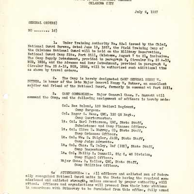 General Order #16 Headquarters Oklahoma National Guard-1937