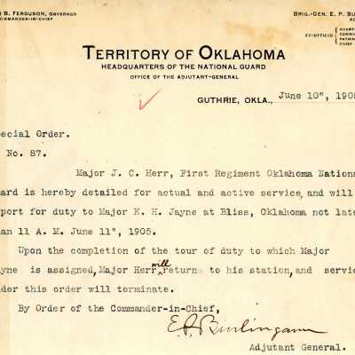 Special Order #87 Headquarters Oklahoma National Guard-1905