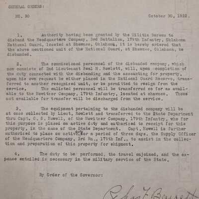 General Order #30 Headquarters Oklahoma National Guard-1922