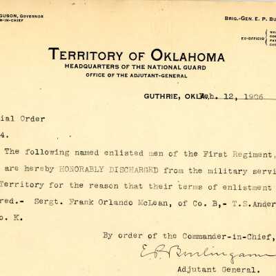 Special Order #24 Headquarters Oklahoma National Guard-1906