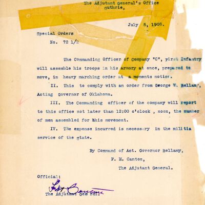 Special Order #72.5 Headquarters Oklahoma National Guard-1908