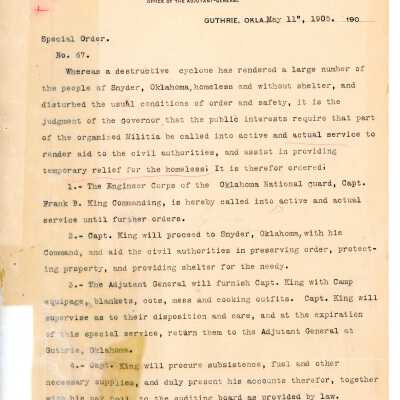 Special Order #67 Headquarters Oklahoma National Guard-1905
