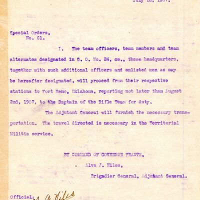 Special Order #61 Headquarters Oklahoma National Guard-1907