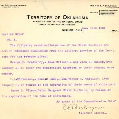 Special Order #3 Headquarters Oklahoma National Guard-1904