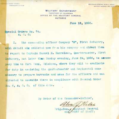 Special Order #74 Headquarters Oklahoma National Guard-1906