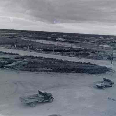 Aerial view of a camp under construction