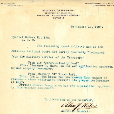 Special Order #138 Headquarters Oklahoma National Guard-1906