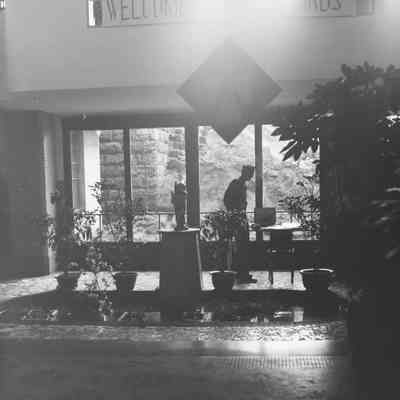 Soldier in hotel lobby