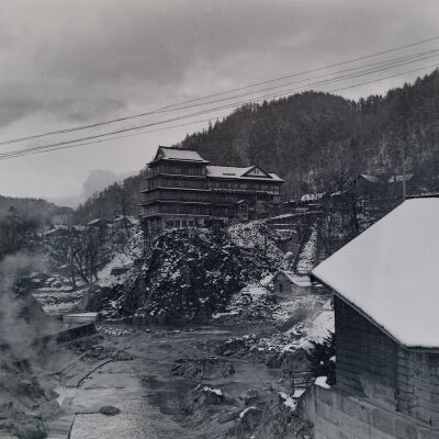 Winter view of a town and river