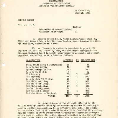 General Order #6 Headquarters Oklahoma National Guard-1936