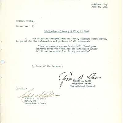 General Order #2 Headquarters Oklahoma National Guard-1941