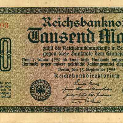 German Reichsbanknote One Thousand Mark Type 1922