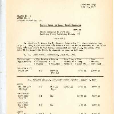 General Order #11 Annex 2 Change 1 Headquarters Oklahoma National Guard-1939