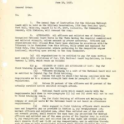 General Order #14 Headquarters Oklahoma National Guard-1927
