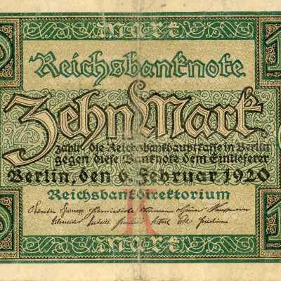 German Reichsbanknote Ten Mark Type 1920