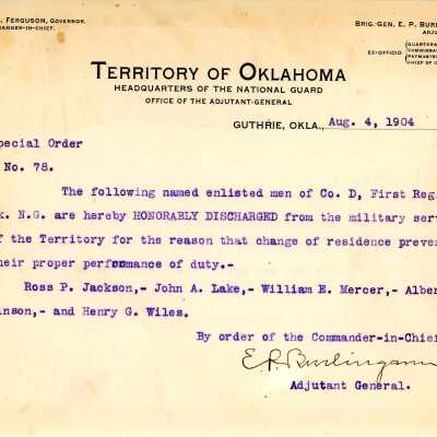 Special Order #78 Headquarters Oklahoma National Guard-1904