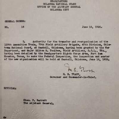 General Order #16 Headquarters Oklahoma National Guard-1926