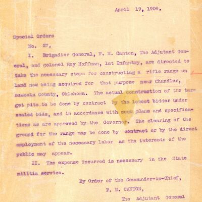 Special Order #27 Headquarters Oklahoma National Guard-1909