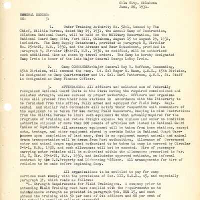 General Order #5 Headquarters Oklahoma National Guard-1931