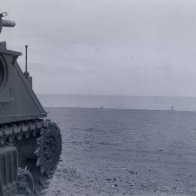 Tank overlooking a beach area