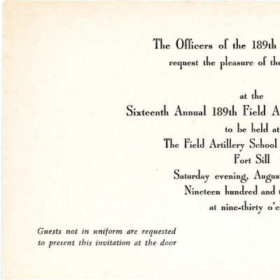 Invitation to Field Artillery Officers' Ball