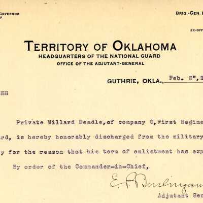 Special Order #20 Headquarters Oklahoma National Guard-1906