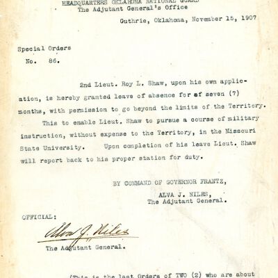 Special Order #86 Headquarters Oklahoma National Guard-1907