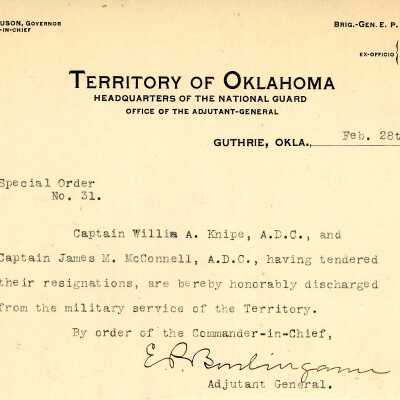 Special Order #31 Headquarters Oklahoma National Guard-1906