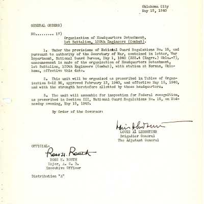 General Order #17 Headquarters Oklahoma National Guard-1940