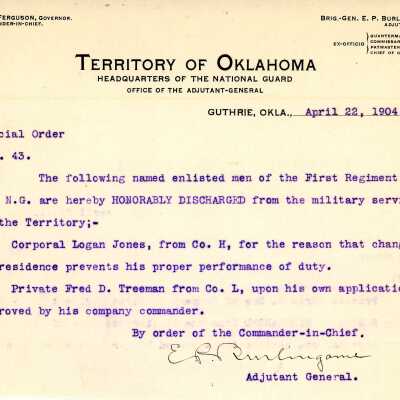 Special Order #43 Headquarters Oklahoma National Guard-1904
